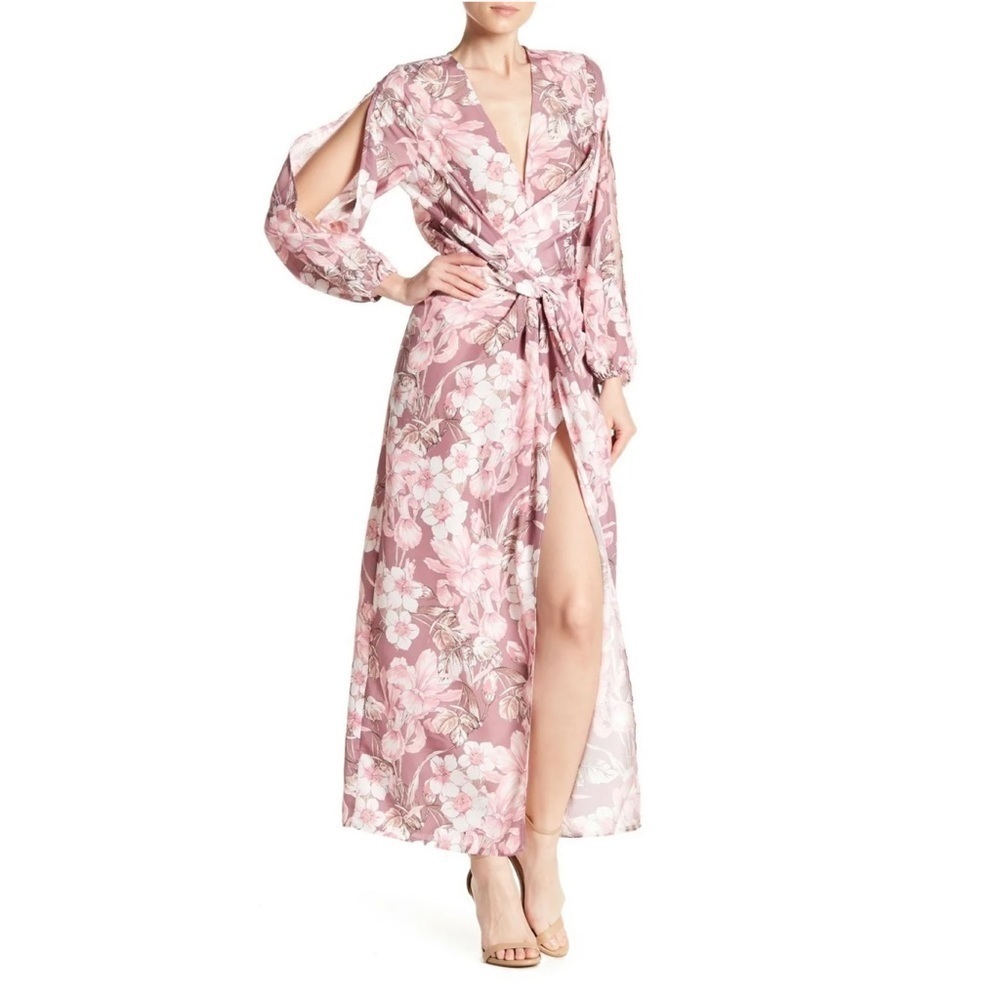 ALEXIA ADMOR Pink Floral Twist Front Long Sleeve Maxi Dress